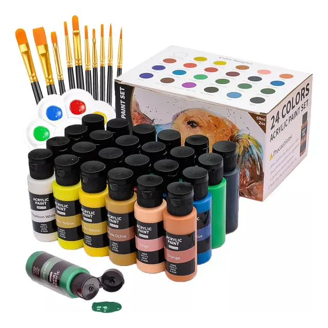 Kit De Pintura Acrílica 24 Colores 60 Ml Y Oleo Pincel 10pzs
