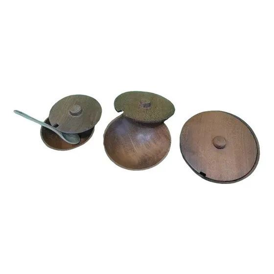 Salsera Con Su Cuchara Talladas En Madera