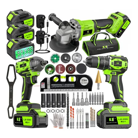 Kit 3en1 Taladro Percutor Brushless + Esmeriladora Inalámbrica + Llave Impacto Sin Escobillas Profesional, 3×4ah Baterías, Nivel Láser, Brocas Y Puntas Para Cortar, Lijar, Quitar Tuercas Y Atornillar