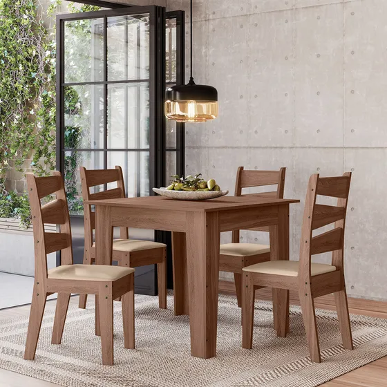 Mesa Jantar 4 Cadeiras Kit Sala De Jantar Madeira Promoção