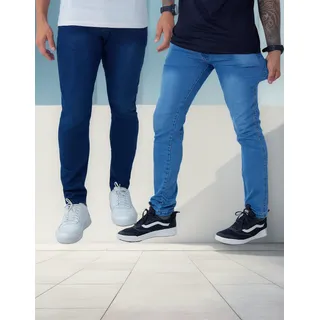 Kit 2 Calças Masculinas Jeans Slim Elastano Cintura Média Kit 2 Calças Masculinas Jeans Slim Elastano Cintura Média