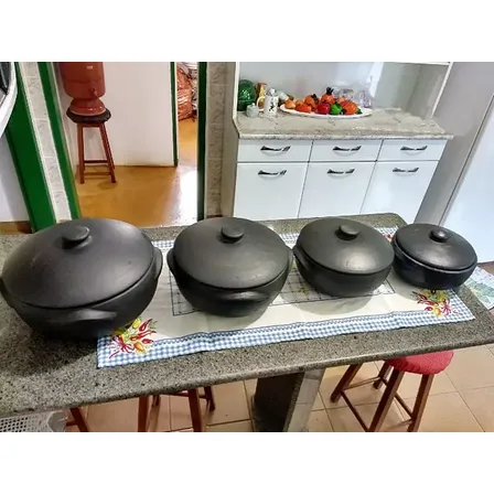 Jogo Panelas De Barro Para Arroz Moqueca 1,2,3,4 +suporte Preto