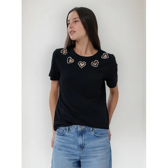 Remera Premium Corazones Calados Con Piedras Gu732 Arizona