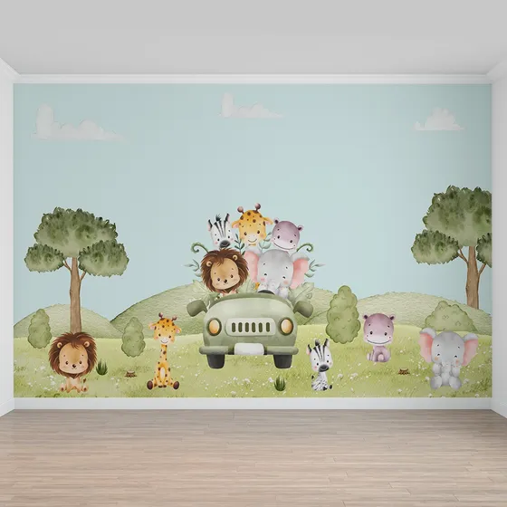 Papel De Parede Infantil Safari Quarto Adesivo Decorativo M²