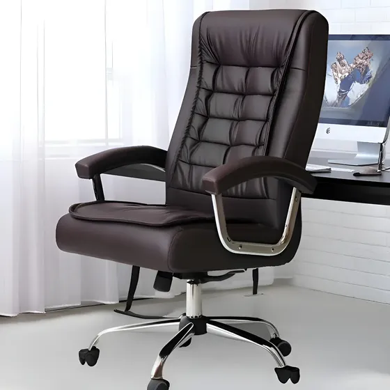 Cadeira De Escritório Presidente Ergonômica Couro Executiva Alta Com Molas Ensacadas Pillow Top 150 Kgs Marrom Cadeiras Inc