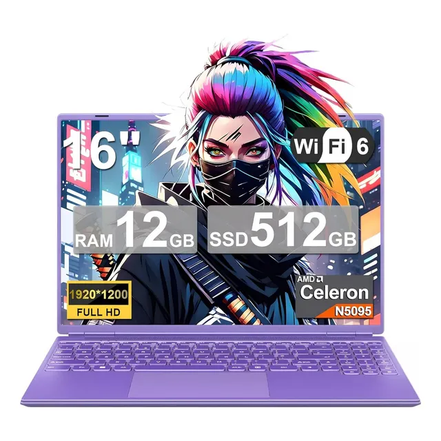 Laptop Ultrabook Aocwei A6 16" Violeta 12gb De Ram 512gb Admite Expansión Ssd De 1 Tb Intel Celeron N5095 1920 Px X 1200 Px Alfombrilla protectora para ratón y teclado