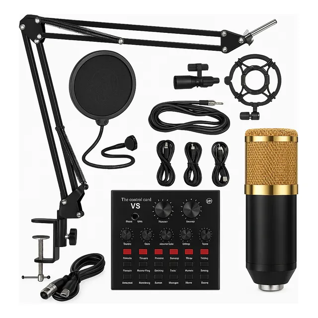 Kit Micrófono Condensador + Tarjeta Sonido Bluetooth V8