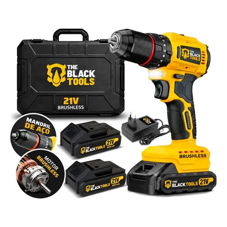Parafusadeira Furadeira De Impacto Motor Brushless 50n.m 2 Baterias 2000mah 21v E Mandril De Aço Tb-21bx The Black Tools Amarelo 127/220v 60hz