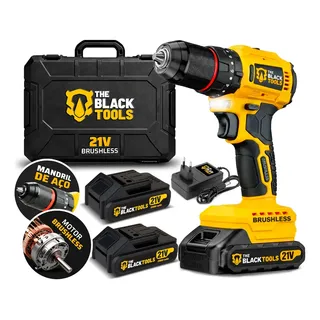 Parafusadeira Furadeira De Impacto Motor Brushless 50n.m 2 Baterias 2000mah 21v E Mandril De Aço Tb-21bx The Black Tools Amarelo 127/220v 60hz
