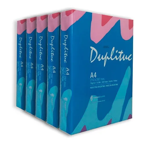 5 RESMAS A4 DUPLITUC 70 GR PAPEL OBRA MULTIFUNCION X CAJA COLOR BLANCO