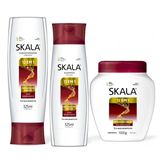 1 Kit Skala Restauração 12 Em 1 Condicionador+shampoo+creme