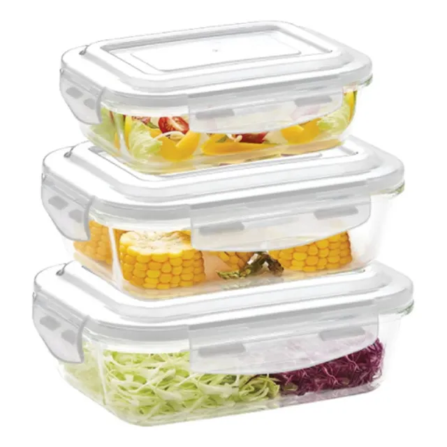 Taper De Vidrio Hermético Rectangular, Set De 3 Unidades