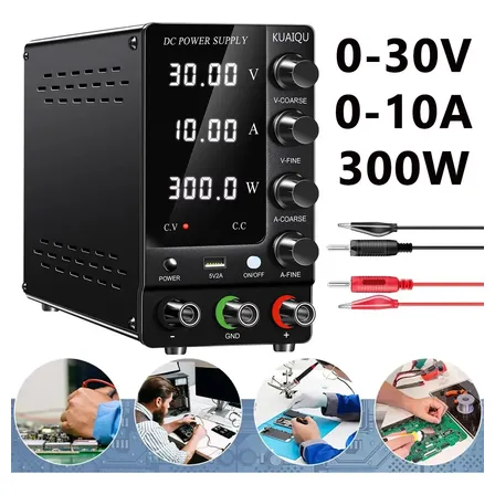 KUAIQU Fonte Bancada 30V 10A 300W Regulável 5V/2A USB LED 4 Digital Dígitos Alimentação Ajustável Profissional 220V In