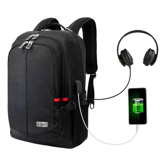 Mochila T-go AB340 Porta Notebook Urbana Usb 40 Litros Color Negro