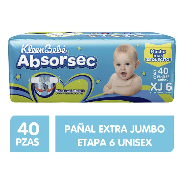 Pañales Kleenbebé Absorsec Etapa 6 Unisex 40 Piezas