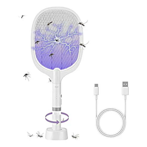 Raqueta Electrica Mata Zancudos, Recargable Con Linterna