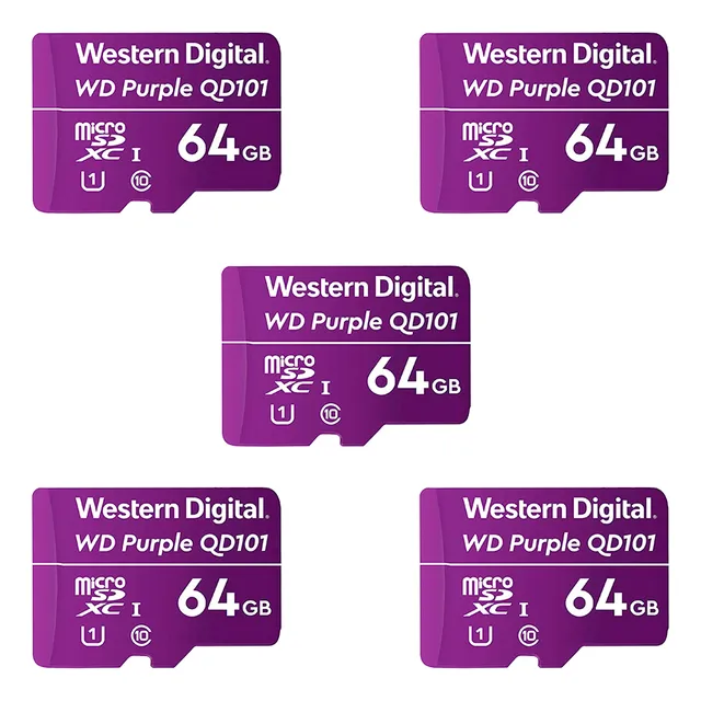 Pack 5 Tarjetas Micro Sd Wd Purple 64gb Clase 10 Vigilancia