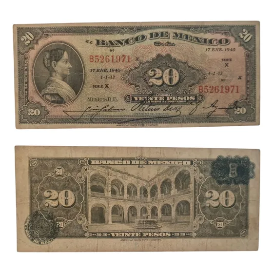 Billetes Mundiales: Mexico 20 Pesos 1945