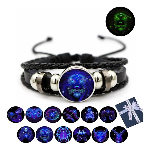 Pulsera Manilla Brazalete Cuero Signos Zodiaco Hombre Mujer