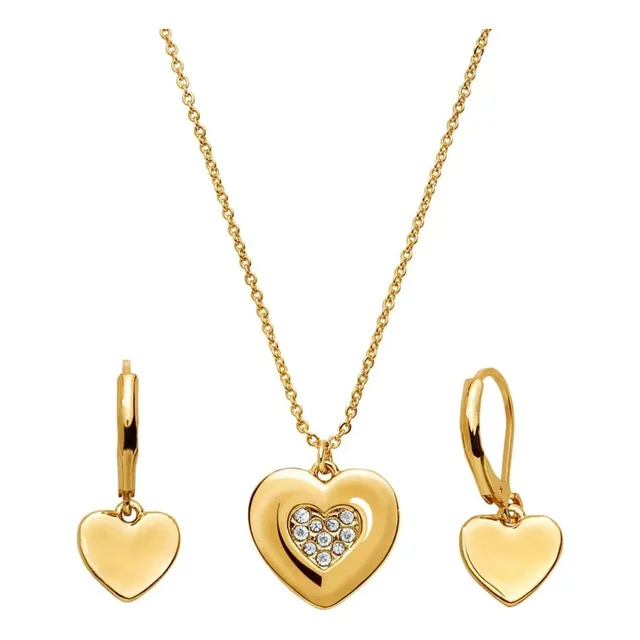Hermoso Collar Más Aretes Dije Corazón Con Cristales Ésika