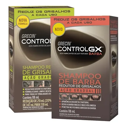 Kit Shampoo para Cabelo e Shampoo para Barba de Grisalhos Grecin Control GX 118ml