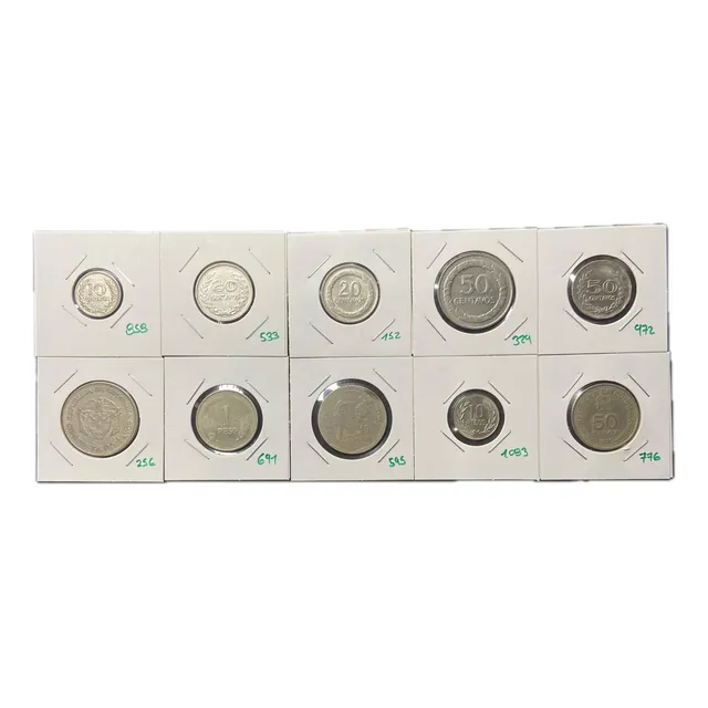 Colección 10 Monedas Colombianas De 10 Centavos A 50 Pesos