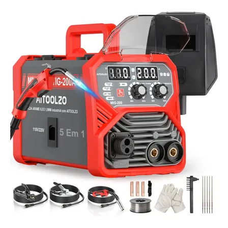 Máquina De Solda Inversora Aitoolzo Mig/mag/tig/mma Bivolt Vermelho