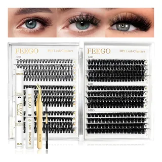 Kit de extensões de cílios pretos naturais dramáticos Feego 30-100d D Com 456unidades Cílios Cluster