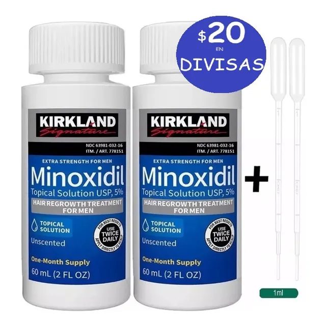 Pack 2 Minoxidil Kirkland  1 Gotero Guia Video Barba Cabello