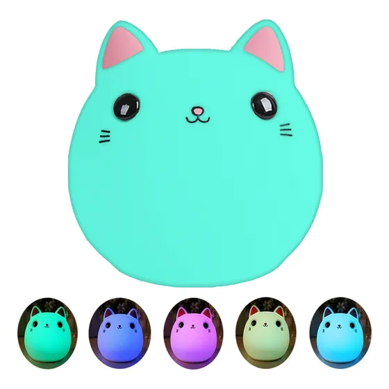 Lampara Velador Gato Recargable Multi Color Tactil Infantil