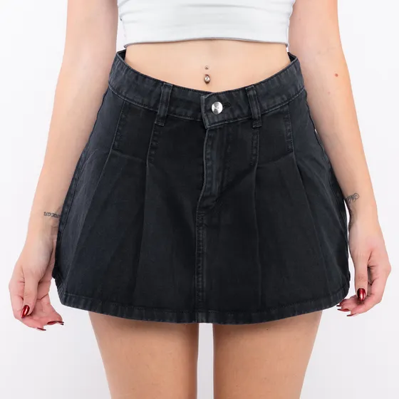 Pollera Tableada Corta De Jean Moom Para Mujer