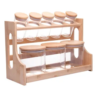 Porta Temperos De Vidro Borossilicato Com Tampa Hermética E Suporte Rack Em Bambu Conjunto Com 8 Potes 120ml/500ml - Wolff Porta Temperos De Vidro Borossilicato Com Tampa Hermética E Suporte Rack Em Bambu Conjunto Com 8 Potes 120ml/500ml - Wolff