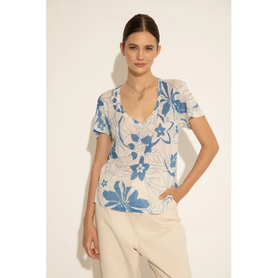 Remera Estampada Regular De Viscosa Y Lino Mujer Portsaid