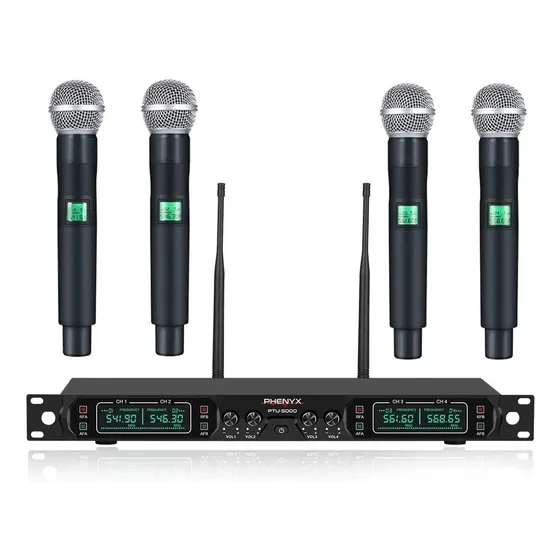 Sistema De Micrófono Inalámbrico Uhf Doble Canal 4 Microfono