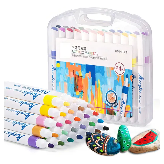 24 Caneta Tipo Posca Colorida Cerâmica Madeira Metais Tecido