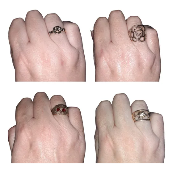 Lote X 4 Anillos Para Dama En Oro Bajo Metal Moneda Peruana