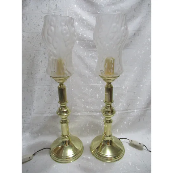 Par Veladores Lámparas De Mesa Bronce C/ Tulipa 1luz Electri