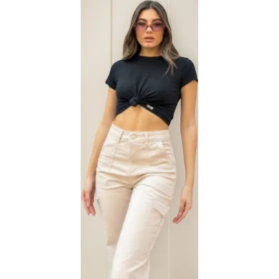 Jean Wide Leg De Mujer Cargo Beige Brish Jeans