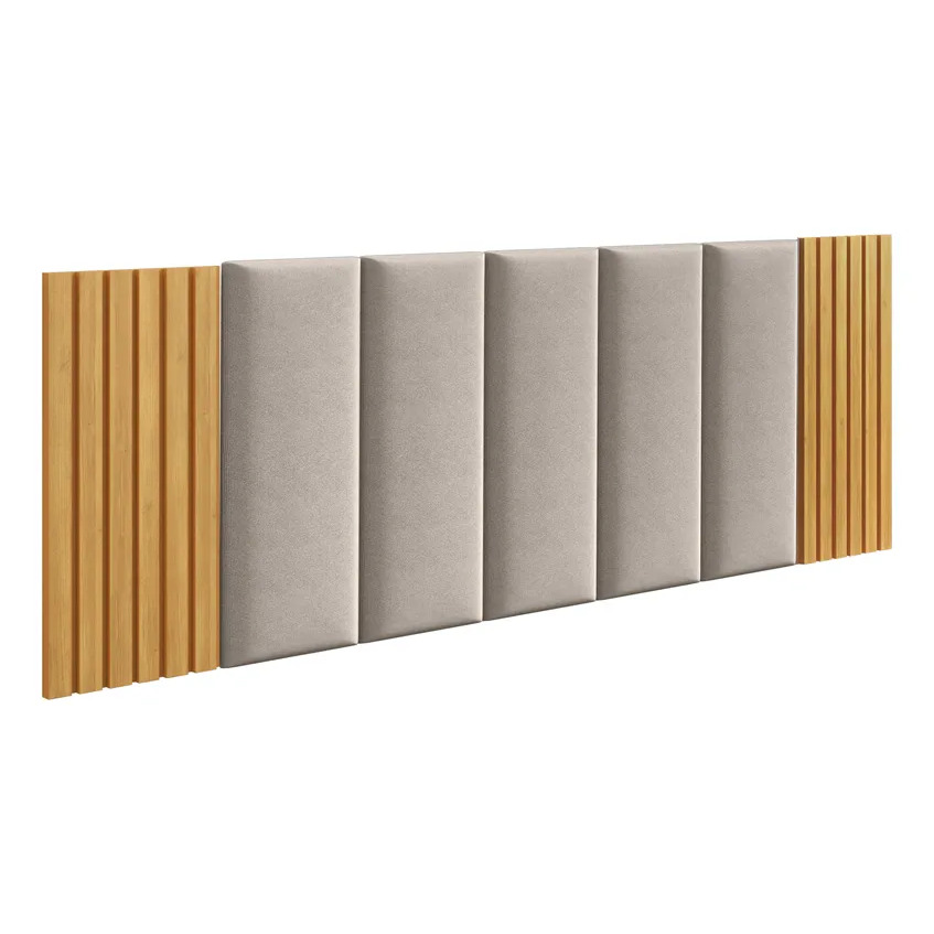 Cabeceira Modular Para Cama Box + Painel Ripado Mdf Casal Bege/freijo Cama Casal 4 Ripa+5 Cab