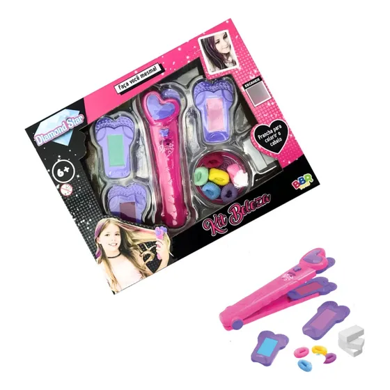 Kit Menina Salão Beleza Prancha Mecha Colorida Pinte Cabelo