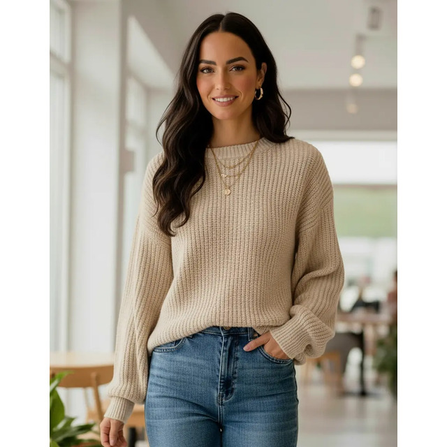 Blusa Feminina Inverno Tricô Manga Longa Balão Moderna Blusa Feminina Inverno Tricô Manga Longa Balão Moderna