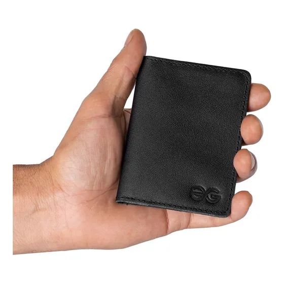 Porta Cartão Mini Carteira Em Couro Legítimo Super Cor Preto