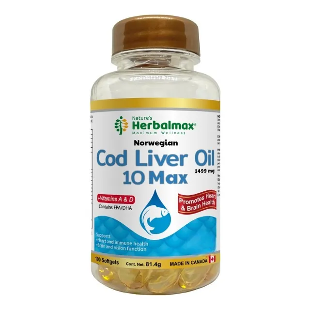 Cod Liver Oil 10 Max Herbalmax Bacalao 740mg 100 Capsulas