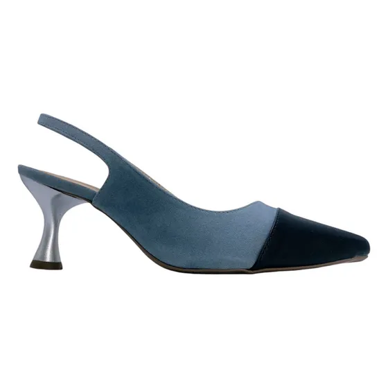 Scarpin Bicolor Aberto Atrás Salto Fino Confort 191