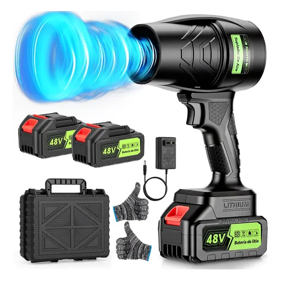 Soplador De Aire Inalambrica FAGHTO Hojas Electrica Para Jardineria, Sopladora De Mano 55000 RPM, Regulación De Velocidad Continua, 2 Baterías, Potente De 1500 W, Para Patio, Césped, Polvo Y Hojas