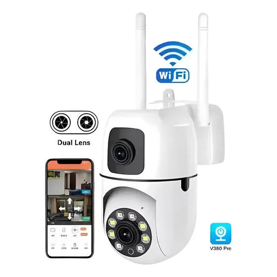 Cámara Domo Wifi Doble Lente Ip Interior Exterior