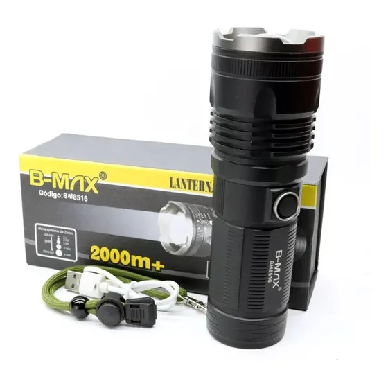 Lanterna Tática Militar Forte Potente Recarregável Zoom 2000 Lanterna Preto Luz Branco
