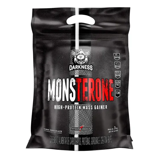 Monsterone Chocolate 3kg Darkness - Hipercalórico, 20g Proteína, BCAAs e Energia para Ganho de Massa e Performance