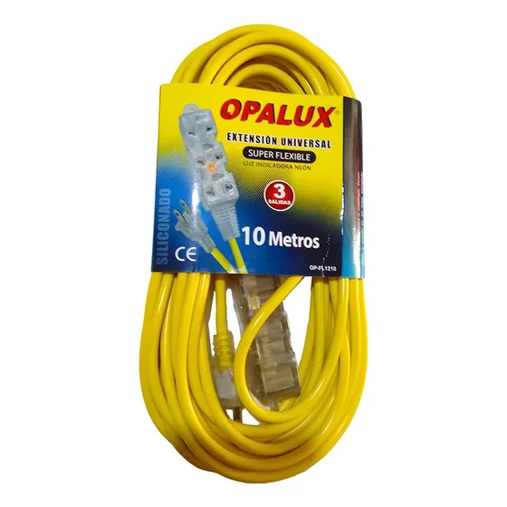 Extensión Eléctrica Casa Oficina 10 Metros Opalux 3 Tomas