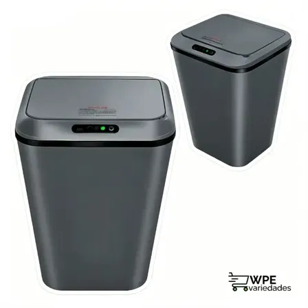 Foto de Lixeira Inteligente Sem Contato Sensor Infravermelho + USB Recarregável, Cinza Escuro 16L para Casa e Escritório